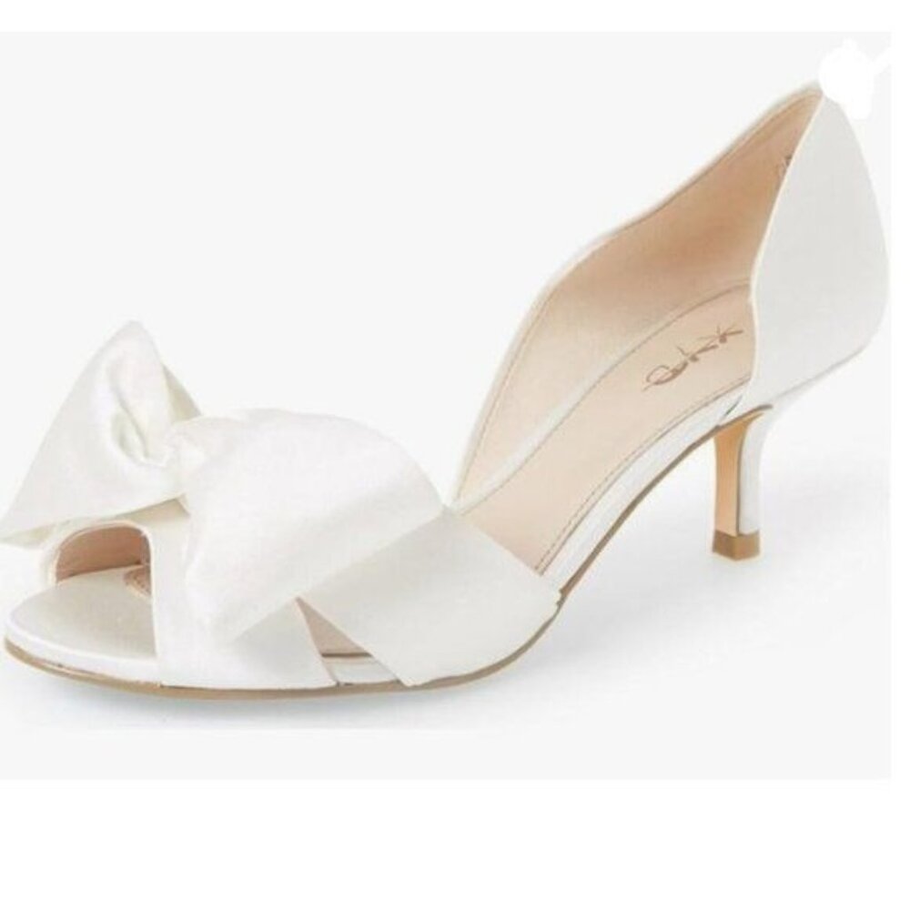 XYD Ivory Bowknot Low Heel D'Orsay Pumps Peep Toe Slip On Dress Evening Sandal